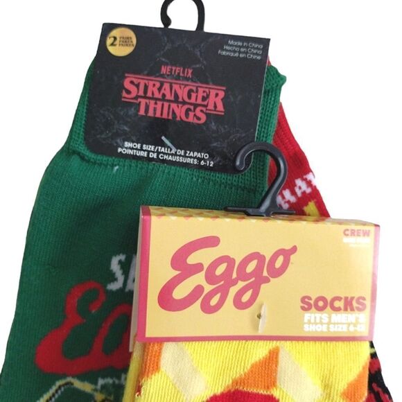 Stranger Things And Eggo Waffles 3 Pairs Crew Socks Bundle NWT - Picture 3 of 12